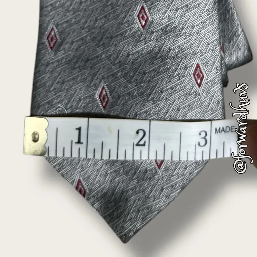 Oscar de la Renta Vintage Shiny Silver Necktie with Red Highlights